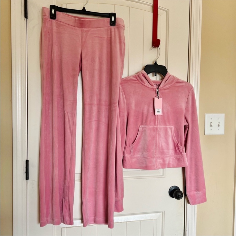 NEW! JUICY COUTURE Velour OG Bling Tracksuit Hoodie & Pant Set Rose pink - Picture 10 of 16